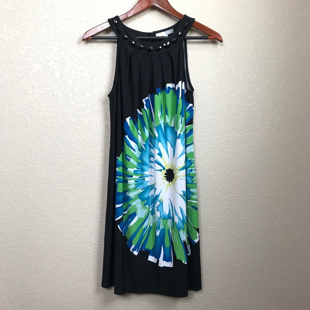 Black Sleeveless Dress Vibrant Floral Print Size 6